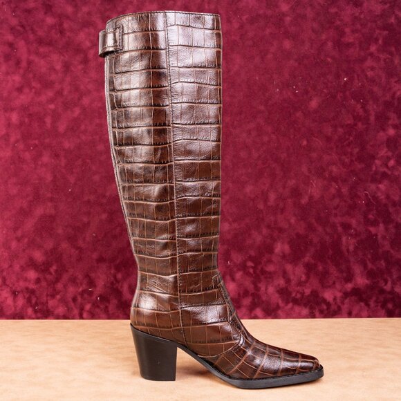 Ganni Women Croc Print Brown Leather Western Tall Fashion Boots sz 7.5US EUR38 - Picture 10 of 10